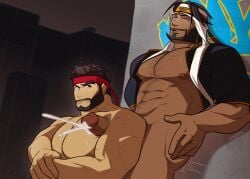 2boys armpit_fetish armpit_sex armpits cum cumshot gay gay_sex male male/male male_boobs male_only public public_sex rashid ryu_(street_fighter) street_fighter street_fighter_6 vvulfbara