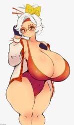 1girls alternate_body_type alternate_breast_size big_breasts blush blushing breasts breasts_bigger_than_head breasts_bigger_than_torso cleavage clothed clothing coat cropped_legs enormous_breasts eyebrows_visible_through_hair eyelashes eyeshadow eyewear female female_only gigantic_breasts glasses gloves headgear headwear hi_res highres hourglass_figure huge_breasts large_breasts leotard light-skinned_female light_skin nintendo purah purah_(tears_of_the_kingdom) red_eyes red_glasses red_leotard short_hair solo_female solo_focus suomii tears_of_the_kingdom the_legend_of_zelda thick_ass thick_thighs thin_waist venus_body voluptuous voluptuous_female white_hair