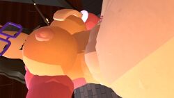 1girls black_hair cat_ears glasses huge_breasts rec_room recroom recroom-nsfw side_view vr wide_hips