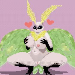 2_toes animal_humanoid antennae_(anatomy) anthro arthropod arthropod_humanoid big_breasts breast_grab breast_play breast_squish breasts compound_eyes crouching curvy_figure cute_expression digital_media_(artwork) dithering feet female genitals hand_on_breast heart huge_breasts humanoid insect_humanoid insect_wings insects inviting lepidopteran lepidopteran_humanoid lepidopteran_wings moth moth_humanoid nipples pixel_(artwork) pussy solo squish toes u4e wide_hips wings