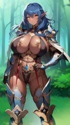 1girls 2023 ai_generated ai_hands anime_nose armor blue_hair breasts breasts_bigger_than_head cleavage clothed_female curvy dark-skinned_female delva_celebrian elf hentai high_resolution highres huge_breasts nai_diffusion pointy_ears red_eyes revealing_clothes shiny_clothes shiny_hair shiny_skin skyrimgamer17 stable_diffusion thick_thighs wide_hips youkoso!_sukebe_elf_no_mori_e