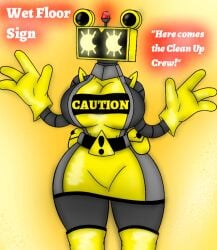 1girls animatronic big_breasts breasts english_text five_nights_at_freddy's five_nights_at_freddy's:_security_breach gloves robot rockstar_puppet_(artist) wet_floor_bot_(fnaf) yellow_gloves