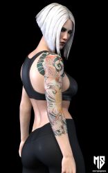 3d asian asian_female ass athletic athletic_female bare_midriff blonde_hair busty crop_top female female_focus female_only hitman hourglass_figure makeup manbasama pinup pinup_pose pose posing rear_view sideboob sports_bra standing tagme tattoo wide_hips yuki_yamazaki