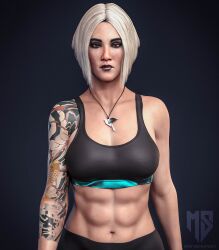 3d abs asian asian_female athletic athletic_female bare_midriff blonde_hair busty crop_top female female_focus female_only hitman hourglass_figure makeup manbasama necklace pinup pinup_pose pose posing sports_bra tagme tattoo wide_hips yuki_yamazaki