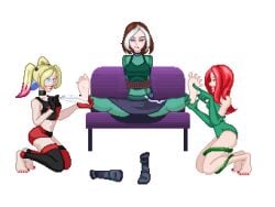 3girls animated bondage clothed crossover dc feathers feet female female_only foot_fetish foot_focus harley_quinn jayakun lezdom marvel pixel_animation pixel_art poison_ivy rogue_(evolution) rogue_(x-men) rope_bondage tickling tickling_feet transparent_background x-men x-men_evolution yuri