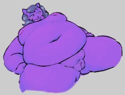 anthro belly breasts catty_(undertale) domestic_cat dorkass felid feline felis female fur genitals hair mammal navel nipples nude open_mouth overweight overweight_anthro overweight_female puffy_pussy purple_body purple_fur pussy solo undertale_(series)