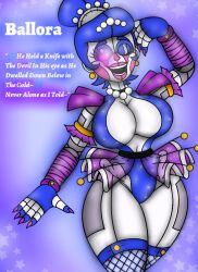 animatronic ballora ballora_(fnafsl) big_breasts blue_hair breasts closed_eye english_text five_nights_at_freddy's long_nails open_mouth purple_nails robot rockstar_puppet_(artist)