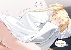 after_sex anger_vein bechu blonde_hair blush cum cum_in_ass cum_in_pussy cum_on_body diablo diablo_3 ear_blush english_text female genderswap_(mtf) hair_between_eyes heart highres imperius long_hair looking_at_viewer lying nude on_side one_eye_closed open_mouth pillow pussy rape raped rule_63 solo spoken_heart sweat tears twintails under_covers yellow_eyes