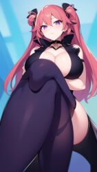 ai_generated choker curvy demon_girl firika_mia_shatana hentai high_resolution highres huge_breasts legs_crossed looking_at_viewer nai_diffusion nuki_doki!_tenshi_to_akuma_no_sakusei_battle nukidoki! pink_hair pov purple_eyes revealing_clothes skyrimgamer17 stable_diffusion succubus succubus_costume succubus_outfit thighhighs twintails