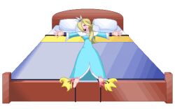 1girls animated animated_gif blushing bondage feet foot_lick jayakun licking_feet lickle luma mario_(series) on_bed pixel_animation pixel_art princess_rosalina spread_eagle struggling tickling tickling_feet transparent_background