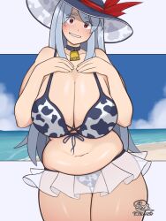 beach bikini cleavage cow_print huge_breasts keine_kamishirasawa touhou yokuaka