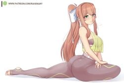 1girls ass blush bowtie breasts doki_doki_literature_club eyebrows eyebrows_visible_through_hair eyelashes eyes feet female female_only leggings legs looking_at_viewer monika_(doki_doki_literature_club) mouth nose raionart stirrup_legwear toes