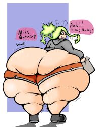 1girls 2023 absurd_res ass ass_cleavage bbw bottom_heavy burnin_(my_hero_academia) butt_crack dumptruck_ass english english_text fat fat_ass female female_focus flaming_hair gigantic_ass gigantic_thighs green_hair hips huge_ass huge_thighs hyper hyper_ass hyper_hips hyper_thighs kamiji_moe looking_back moe_kamiji my_hero_academia offscreen_character overflowing_ass overweight overweight_female plump short_shorts shorts solo solo_female solo_focus speech_bubble text thick_thighs thighs town_of_skeles voluptuous wide_hips