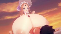 1boy 1girls 3d 3d_animation abigail_williams_(fate/grand_order) alternate_breast_size animated black_hair blonde_hair blue_eyes bonnet bow cum cumming ejaculation fate/grand_order fate_(series) fujimaru_ritsuka_(male) gigantic_breasts gudao happy happy_sex huge_breasts huge_cock hyper hyper_breasts koikatsu mega_paizuri mojo-robo paizuri paizuri_lead_by_female shortstack size_difference tagme video