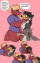 anthro avian bird blush breath_of_the_wild dragon duo french_kissing genitals hi_res kissing male male/male nintendo penis rito shiningnoise smooch_(sound_effect) spanish_text text the_legend_of_zelda trevor-ex_(shiningnoise)