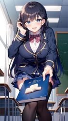 ai_generated black_hair blue_eyes book chikage_ootori curvy high_resolution highres huge_breasts nai_diffusion pov real_eroge_situation!_2 ribbon school school_uniform schoolgirl schoolgirl_uniform skirt skyrimgamer17 stable_diffusion thighhighs