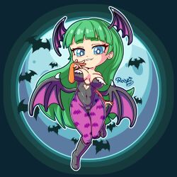 breasts chibi cleavage clothing darkstalkers female female_only large_breasts lipstick medium_breasts morrigan_aensland rotzedust solo succubus white_skin white_skinbreasts