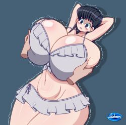 1girls aladeen alternate_version_available armpits big_breasts bikini blush breasts curvy disembodied_hand disembodied_hands female komi-san_wa_komyushou_desu komi_shouko long_hair open_mouth shivering swimsuit