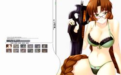 bra cleavage gun lingerie makishima_azusa megane muv-luv muv-luv_alternative muv-luv_alternative_-_total_eclipse panties sakaki_chizuru wallpaper weapon