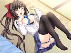 bra erect_nipples morinaga_yukari nekonyan open_clothes open_shirt panties sakaagari_hurricane school_uniform shirt skirt