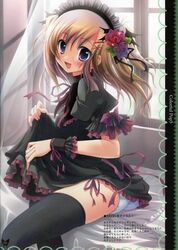 blonde_hair blue_eyes dress dress_lift frills gothic_lolita high_res izumi_tsubasu lingerie lolita_headband open_mouth panties petticoat sitting smile thighhighs window zettai_ryouiki