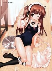 mizugi sukumizu suzume_inui waitress wet