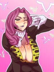 1girls big_breasts breast_squish breasts_squeezed_together code_geass cornelia_li_britannia female large_breasts lipstick open_clothes purple_eyes purple_hair solo tagme upper_body yamashita_kurowo