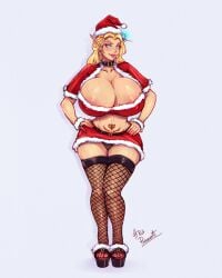 1girls blizzard_entertainment blood_elf christmas christmas_outfit high_heels huge_breasts light-skinned_female light_skin mage_(warcraft) nipple_slip open_toe_shoes original_character pururart santa_hat skimpy skimpy_clothes solo stockings teril_truepath_(valkyrien) thick_thighs thighhighs warcraft winter_veil world_of_warcraft