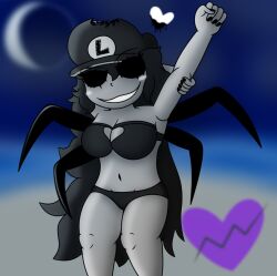 beach black_eyes first_porn_of_character five_nights_at_sonic's grey_skin large_breasts luigi mario_(series) nightmare_luiginette rule63 srridere_(artist) swimsuit thick_thighs