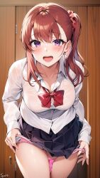 ai_generated hentai high_resolution highres ijirare_~fukushuu_saimin~ medium_breasts nai_diffusion nogami_izumi red_eyes red_hair removing_panties school school_uniform schoolgirl schoolgirl_uniform side_ponytail skirt skyrimgamer17 stable_diffusion wet_clothes