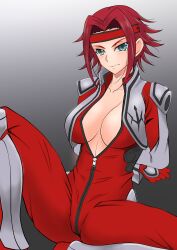 1girls big_breasts blue_eyes breasts cleavage code_geass female kallen_stadtfeld open_mouth red_hair restrained solo spread_legs teto0315 tight_clothing