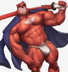 1boy abs anthro bara bear biceps bulge fundoshi fur furry gay hairy hi_res highres kumatetsu kusunagi looking_at_viewer male male_focus male_only male_pubic_hair mammal muscular muscular_male nipples red_body red_fur solo solo_male teeth teeth_visible the_boy_and_the_beast