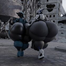 3d ada_(fallout) assaultron big_ass big_breasts breasts bubble_butt cow_print crossover fallout fallout_4 haydee haydee_(game) horsecock horsecock_futanari huge_ass hyper_ass qzk_forte robot robot_girl robot_joints thick_thighs wide_hips