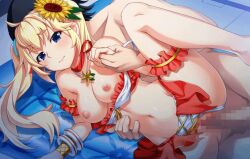 animated blonde_hair blue_eyes censored flower_in_hair grisaia_(series) grisaia_senjou_no_barcarolle holding_hands matsushima_michiru mosaic_censoring on_side one_leg_up panties_aside pixelated sex_from_behind twintails vaginal_penetration vaginal_sex