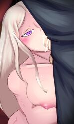 1boy 1girls breasts byleth_(fire_emblem) byleth_(fire_emblem)_(male) censored completely_nude cum cum_in_mouth edelgard_von_hresvelg fellatio female female_focus fire_emblem fire_emblem:_three_houses grimmelkin large_breasts long_hair male nintendo nipples nude nude_female oral post-timeskip purple_eyes solo_focus sweat white_hair