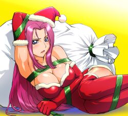 1girls alternate_costume arm_up armpits big_breasts christmas_outfit cleavage code_geass cornelia_li_britannia female purple_eyes purple_hair solo tagme ueyama_michirou