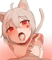 after_fellatio cat_ears cat_tail cum cum_in_mouth cum_on_tongue daebom fellatio female looking_at_viewer m18_hellcat open_mouth oral pov red_collar red_eyes red_star tagme tongue war_thunder white_hair