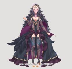 1girls alternate_costume alternate_version_available bare_thighs black_hair bodystocking breasts bride cape crazzeffect detached_sleeves facial_mark female female_only fire_emblem fire_emblem_fates frown full_body grey_background high_heels long_hair looking_at_viewer mouth_veil nintendo nyx_(fire_emblem) pink_eyes revealing_clothes see-through sideboob small_breasts solo standing thighhighs thighs veil very_long_hair wedding_dress