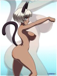 1girls absurd_res animal_ears areola arms_out ass bangs big_ass big_breasts blue_eyes bob_cut breasts cat_ears cat_tail catgirl dark-skinned_female dark_skin eyebrows eyebrows_visible_through_hair feline_humanoid female female_only hi_res humanoid kemonomimi large_breasts layerth looking_at_viewer nadia_fortune nekomimi nipples nude nude_female raised_tail short_hair side_view sideboob skullgirls smile solo tail thick_thighs watermark white_hair zoom_layer