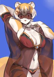 1girls amber_eyes anthro arknights big_breasts breasts female mx99926 solo solo_female thick_thighs tiger tiger_girl waai_fu_(arknights) wide_hips