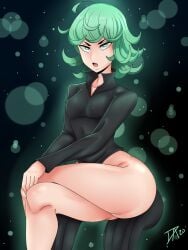 1girls ass breasts dalley_le_alpha female female_only green_eyes green_hair one-punch_man short_hair tatsumaki thick_thighs thighs