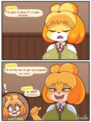 animal_crossing big_breasts breasts derpybelle female isabelle_(animal_crossing) jhenightfox nintendo pregnancy_cravings teasing thick_thighs wide_hips