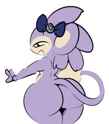 1-upclock accessory aipom annie_(1-upclock) anthro ass big_butt big_ears bow_(feature) bow_ribbon female generation_2_pokemon hair_accessory hair_ribbon hairbow hi_res nintendo nude pokemon pokemon_(species) presenting presenting_hindquarters purple_body ribbons smile smiling_at_viewer solo tail thick_thighs wide_hips