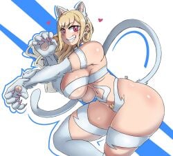 1girls big_breasts blonde_hair breasts cat_costume cosplay darkstalkers felicia_(darkstalkers)_(cosplay) female female_only kitagawa_marin large_breasts long_hair looking_at_viewer pubic_hair satsukisupreme sideboob smile solo solo_female sono_bisque_doll_wa_koi_wo_suru tail teeth