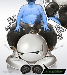 absurd_res anal anal_sex android anthro ass band1tnsfw black_body blue_body bodily_fluids butt_grab cum cum_in_ass cum_inside dialogue digital_drawing_(artwork) digital_media_(artwork) duo ejaculation ejaculation_while_penetrated electricity english_text faceless_character faceless_male genital_fluids glistening glistening_body glistening_butt green_eyes grey_body hairy hand_on_butt hi_res hitchhiker's_guide_to_the_galaxy human kneeling machine male male/male mammal marvin_the_paranoid_android penetration penile penile_penetration penis_in_ass plap plap_(sound) portrait robot sex simple_background sound_effects sparks speech_bubble text thrusting