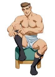 1boy balls big_balls big_penis circumcised flaccid james_timothy_possible kim_possible male male_only muscles muscular muscular_male penis schizoid shirtless sock_garters socks solo spread_legs underwear