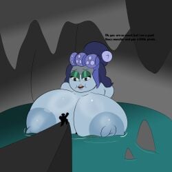 1boy 1girls areolae breasts cala_maria captain_brineybeard cave cuphead cuphead_(game) female giantess half-closed_eyes huge_breasts koringansfw looking_at_another male nipples open_mouth partially_submerged pirate silhouette water