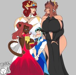 1boy 1futa 2girls anthro blush bovine breasts clothed clothing cowgirl dark-skinned_female dark_owler dress female fully_clothed furry futanari horns huge_breasts huge_cock humanoid hyper_breasts larger_female larger_futanari light-skinned_female light-skinned_futanari light-skinned_male male minotaur minotaur_female minotaur_futanari nohara nohara_(owlwhiter) penis pressing_breasts_together red_hair size_difference smaller_male standing succu_vaca thick_thighs wide_hips yuna_maurodie