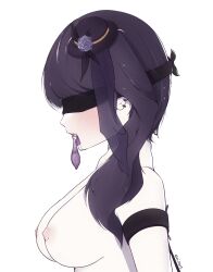 blindfolded boobs condom_in_mouth ophelia_midnight purple_hair side_view small_hat virtual_youtuber vreverie