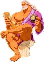 balls beard big_balls big_penis clothing disney facial_hair flaccid foreskin god hercules_(disney) male male_only mug muscles muscular muscular_male penis reading schizoid sitting solo solo_male spread_legs uncircumcised zeus zeus_(hercules)